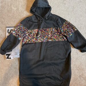 SHEIN Black Hoodie Dress with Multicolor Sequin Detail